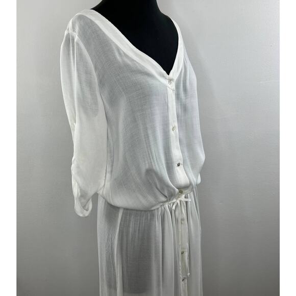TT Beach Shell Half Sleeve V-Neck Button-Down Tie Waist Erin Maxi Dress Size XS - Picture 6 of 10